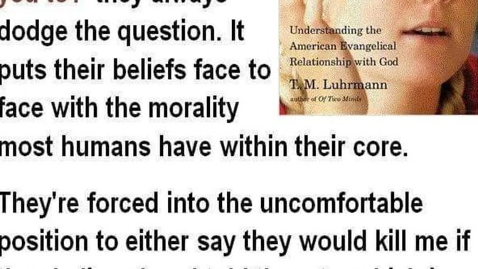 So theists, would you off me if God asked? Not do you WANT to (ik you do)? Hate to break it to you guys, but morality DOES exist for us athiests?
