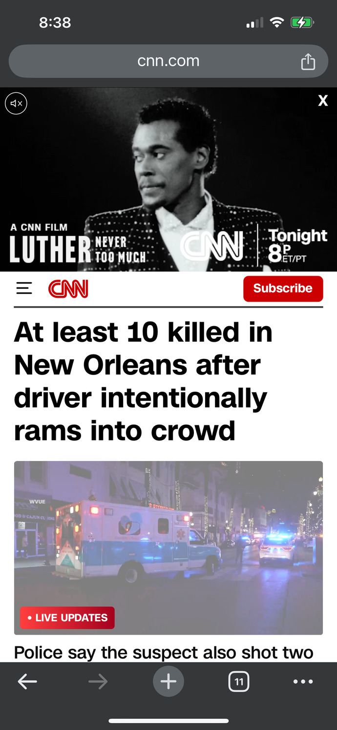 Multiple people dead in New Orleans after a car rams through people on Bourbon Street. Terrorism?