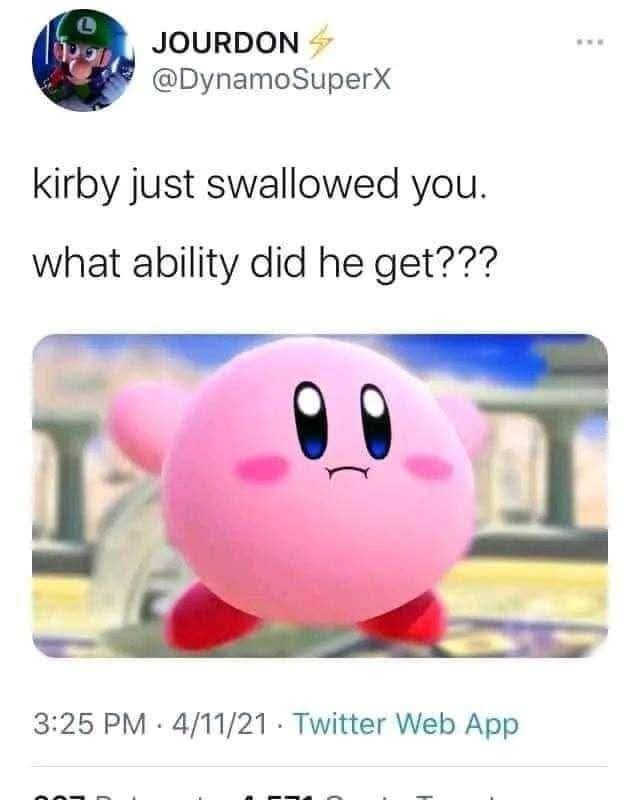 Kirby just swallowed you, what ability did he get?