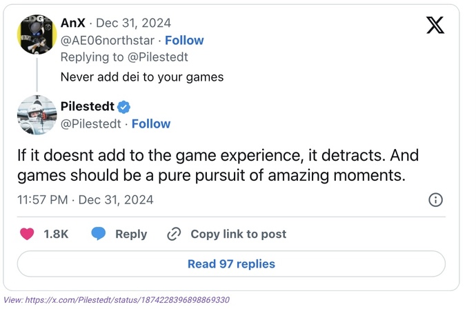 Leftists who thinks DEI is a meaningless term and a right wing dogwhistle, do you think adding meaningless right wing dogwhistles to games is good?