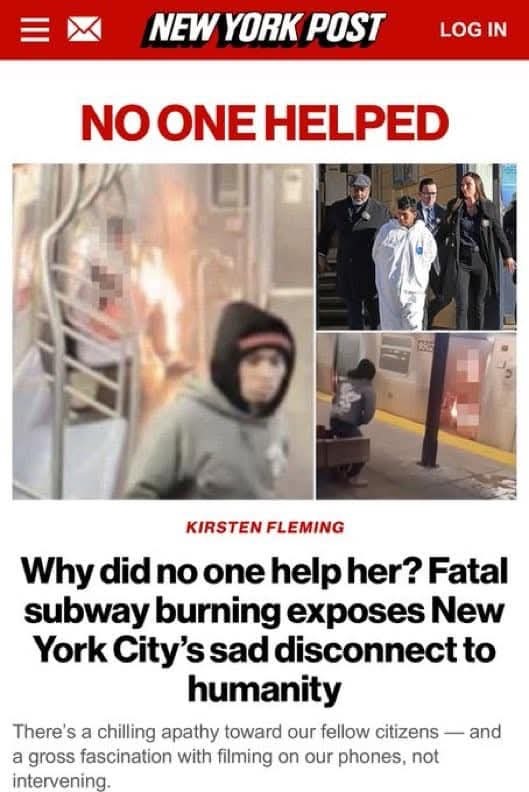 You will video a woman on fire with your smartphone but not help. What is wrong with people these days?