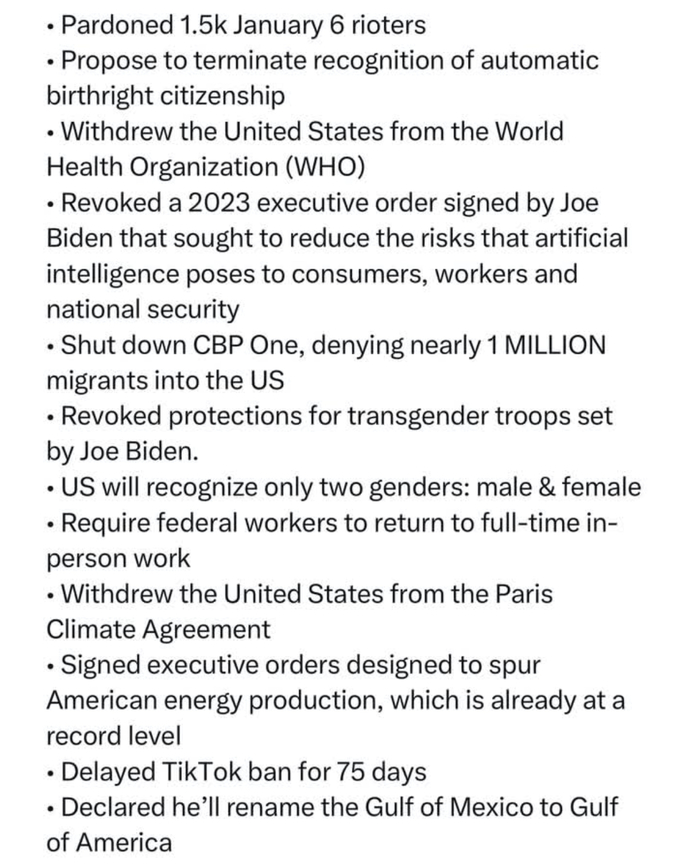 What are your opinions of what Donald Trump has done in office not very long after being inaugurated?