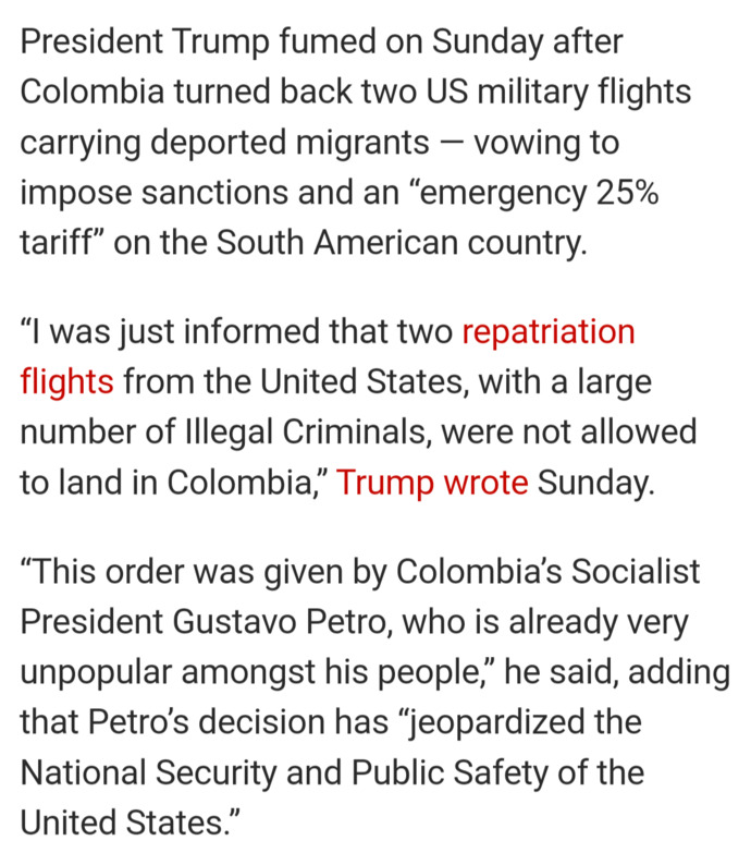 =BREAKING= President Trump takes measures to economically vaporize Columbia for refusing to take back its criminals. Did they mess with the wrong man?