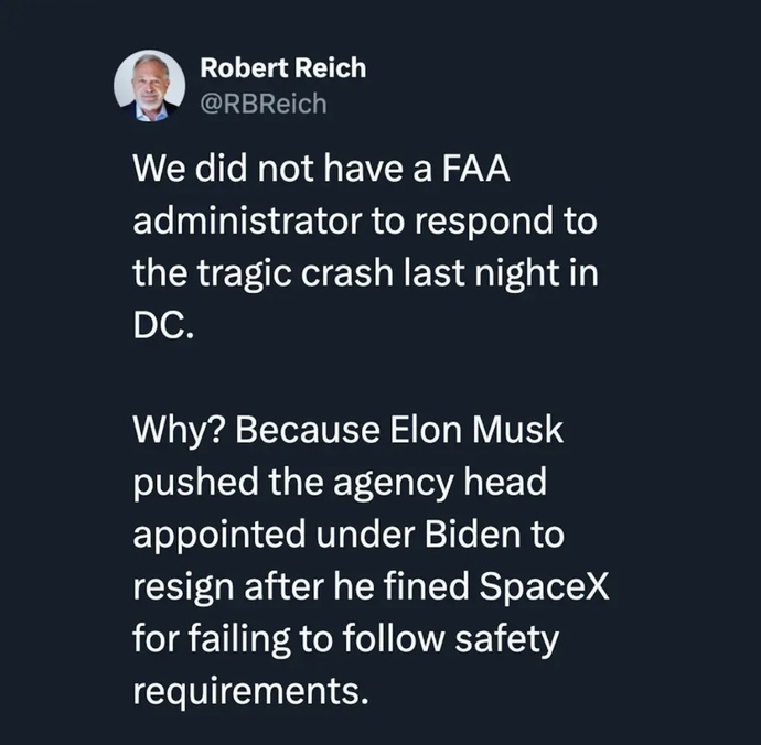 FAA just confirmed Trump is the reason for the crash. Thoughts?