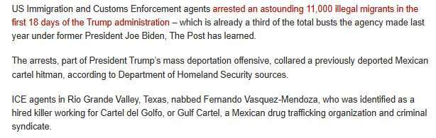 In just 18 days Trump eliminated 11,000 dangerous violent illegals! Thats A THIRD of what Biden got rid of in AN ENTIRE YEAR. Why the difference?