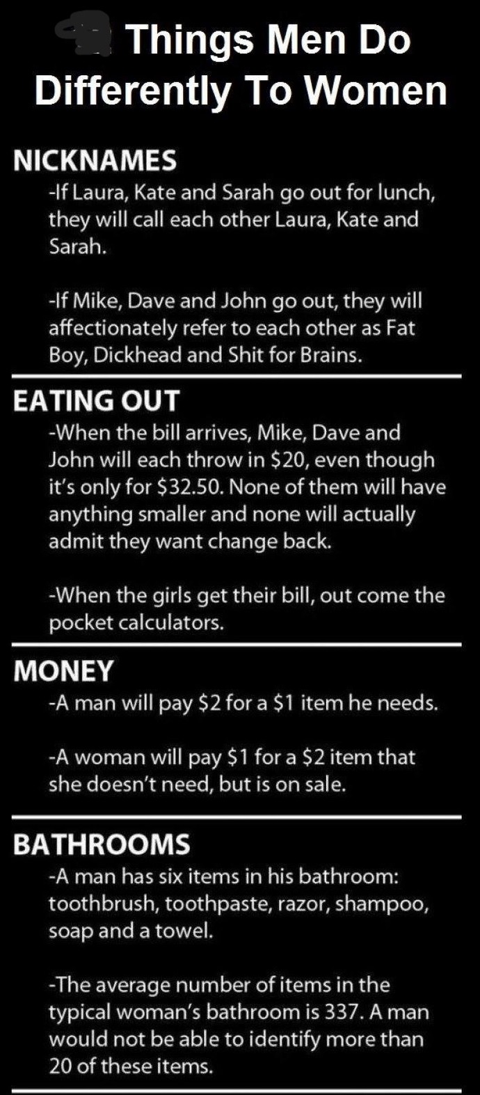 What do men do differently than women do?