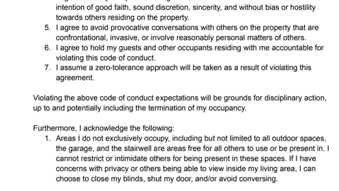 Is this a reasonable agreement for my mom to present to her leftist, troublesome tenants?