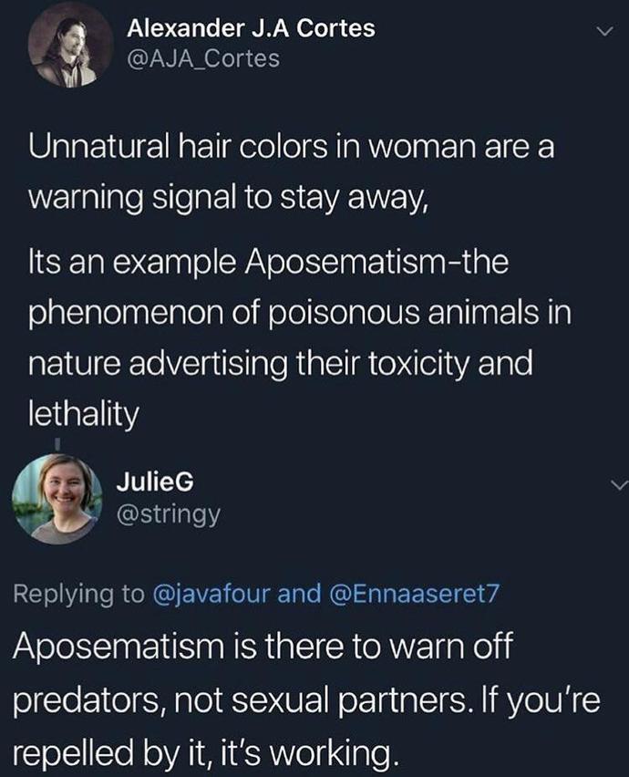 When men hate on women with dyed hair , piercings, tattoos? Do they not realize the point is to scare them away/turn them off?