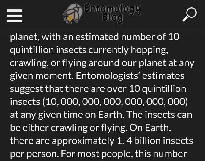 Over a billion insects per person
