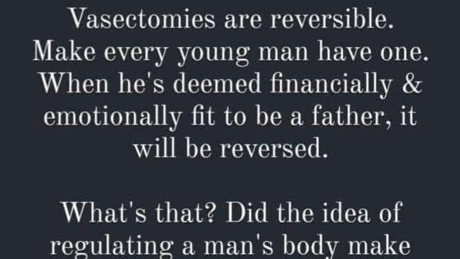 Well? Instead of snip snip, clip clip? Seems reasonable. Males can bank sperm in case it goes wrong. Lots of upside here?