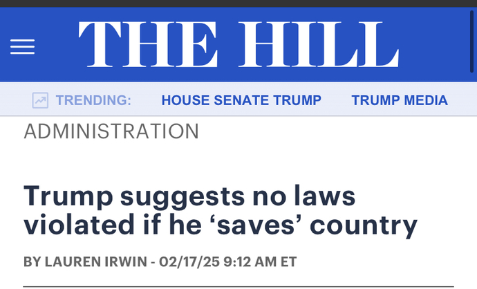 What are your thoughts on trump saying, if you save a country you arent violating any laws?