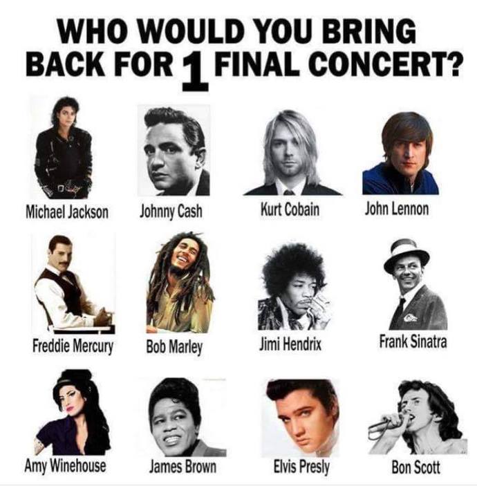 Who would you choose to bring back for 1 final concert?