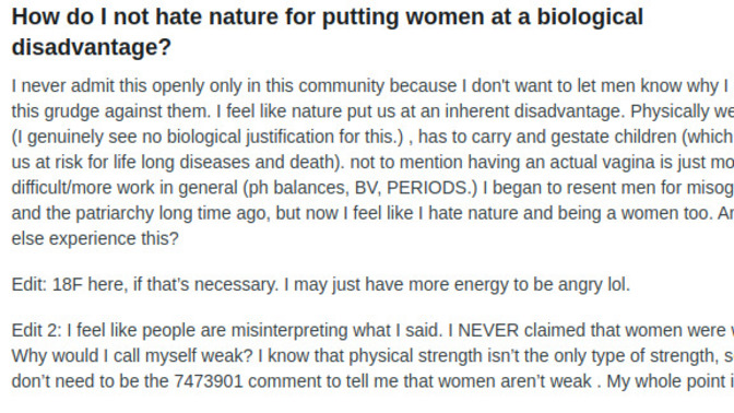 Do you think women just envy men being greater than women? Is that the reason of feminism and their hatred towards masculinity?