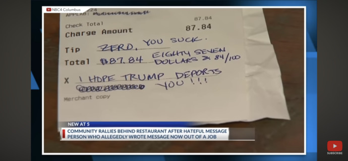 Your Thoughts on this message to a waiter on the receipt instead of a tip?