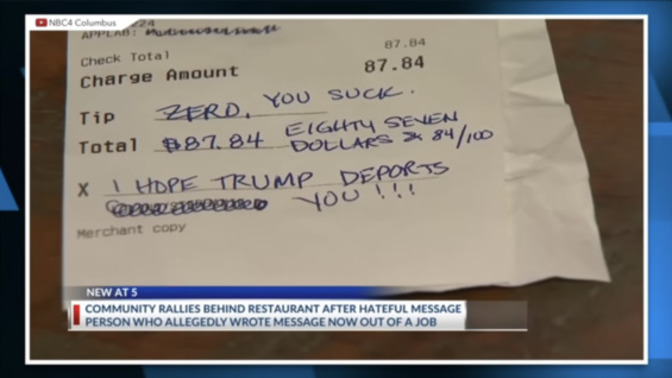 Your Thoughts on this message to a waiter on the receipt instead of a tip?