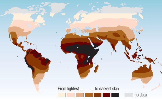 Over extended periods of time, such as tens of thousands of years, was climate a major factor in skin tone?