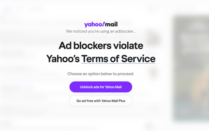 Since when cant you have an ad blocker when using Yahoo mail?