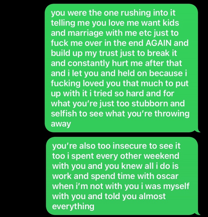 First he says he’s calling it quits then later on says it’s only a break from seeing me?