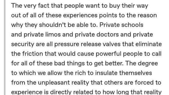 Should the rich be able to buy exclusion/convinience? Should wealth only be for status / goods? Is this POV compatible capitalism? Our human nature?