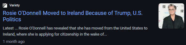 Did you hear that Ireland just made a deal with the Trump administration to drop their tariffs to zero if we would take Rosie ODonnell back?