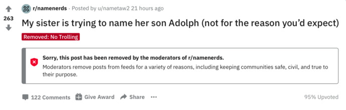 How would you react/feel if you were having a baby boy and your partner really really wanted to name him Adolf?