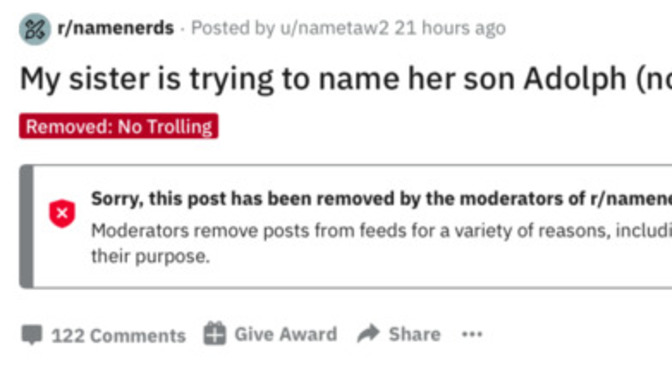 How would you react/feel if you were having a baby boy and your partner really really wanted to name him 'Adolf'?