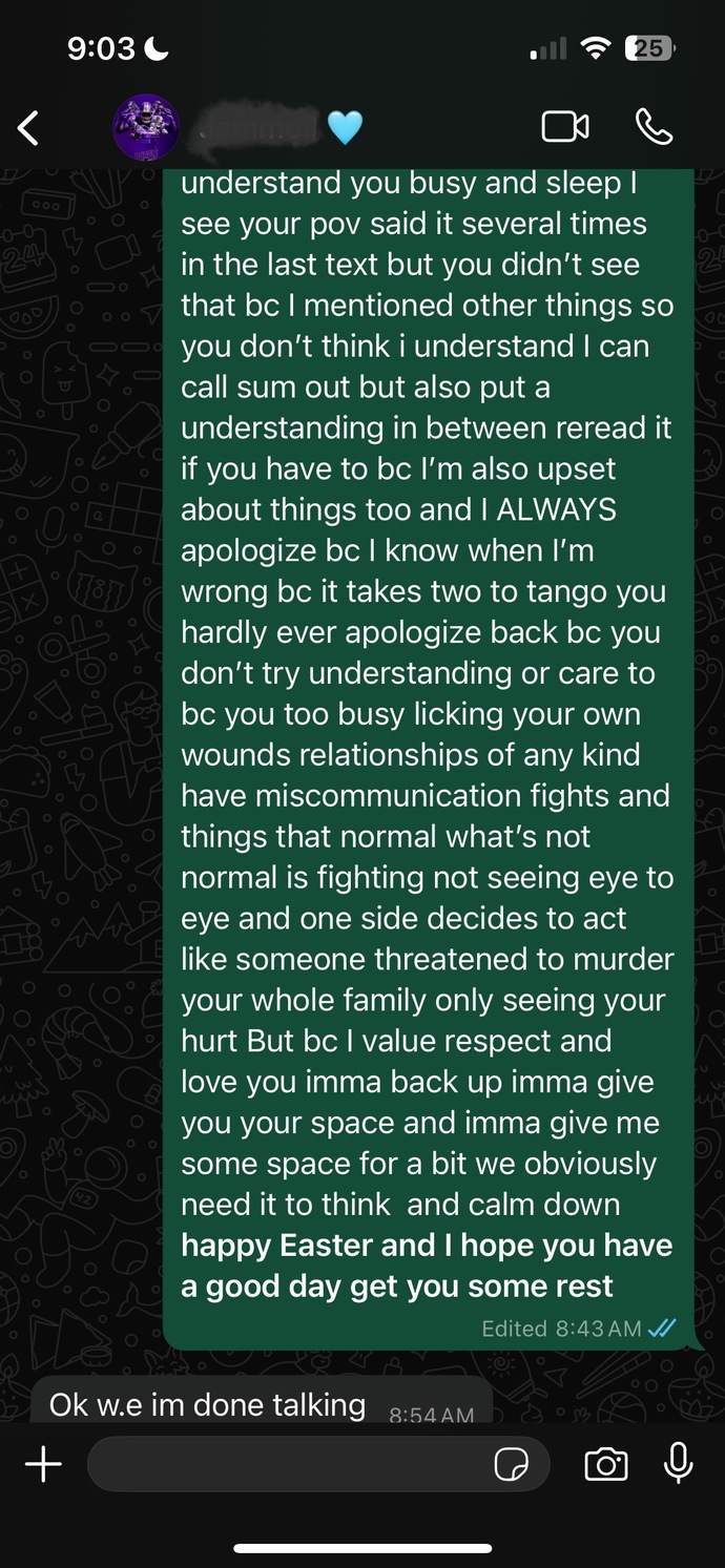 Is he not understanding or he understands just too prideful to admit his wrongs?