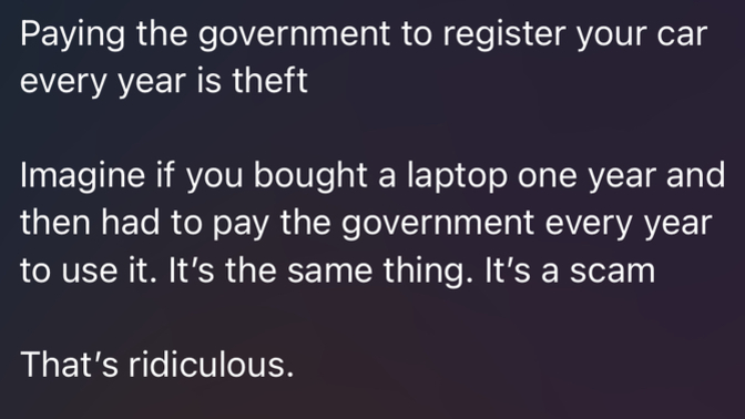 Yearly car registration is a scam? ?