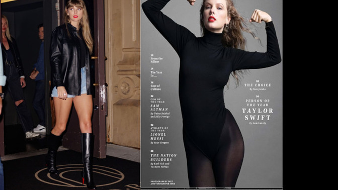 Girls, why her legs black on right picture and which outfit better?