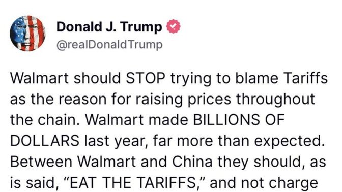 Should Walmart "Eat the tariffs"? Should a "free market" GOP be intervening in pvt business? Is he concerned about consumer confidence? Should he be?