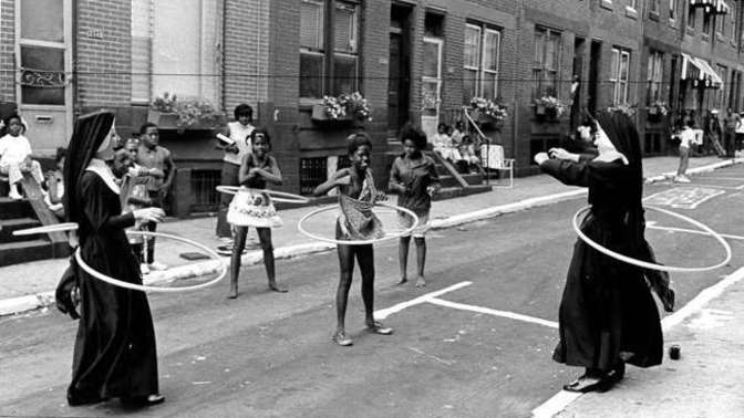 Do you like this picture of nuns hula hooping with Philadelphia youth?