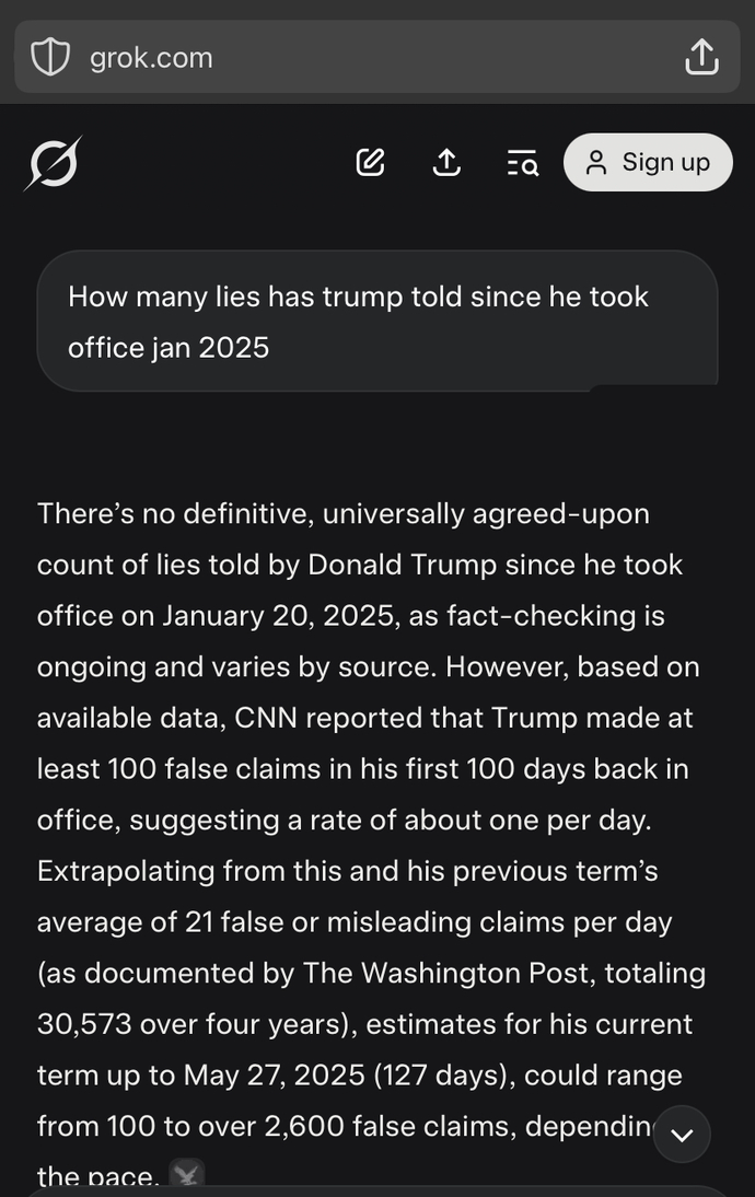 How many lies has Trump spoken since he took office Jan 20, 2025?