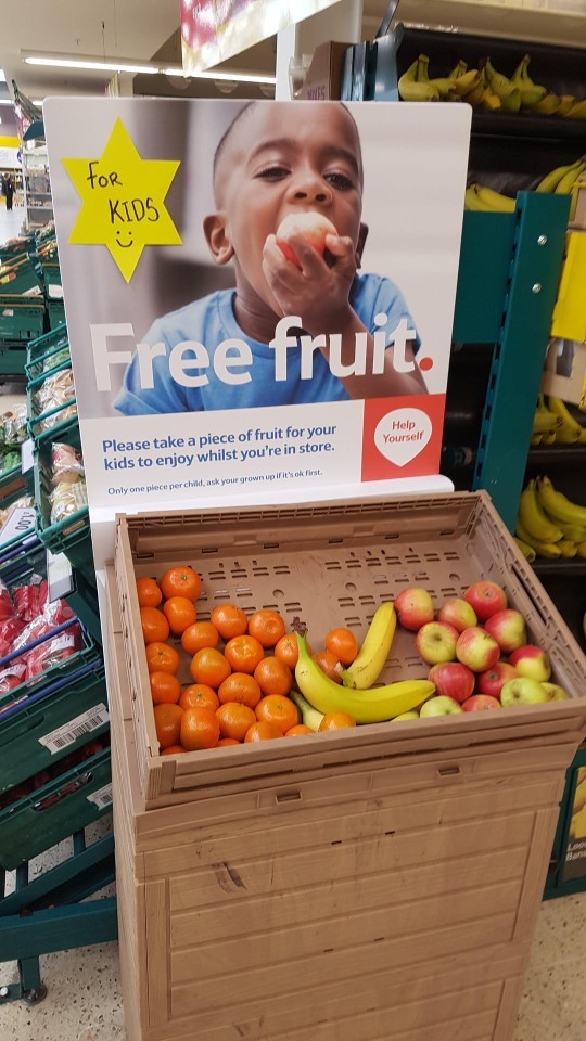 In supermarket free fruit schemes are you limited to the fruit in front of the sign?