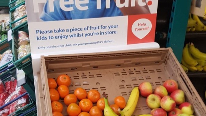 In supermarket free fruit schemes are you limited to the fruit in front of the sign?