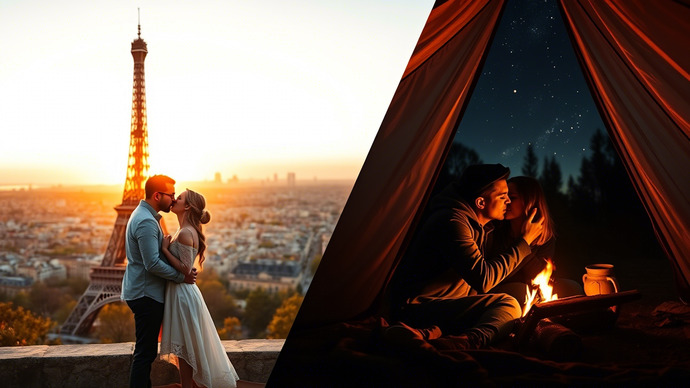 What sounds more romantic to you: Kissing in Paris or kissing in a tent?