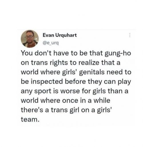 a world where girls’ genitals need to be inspected before they can play any sport is worse for girls..
