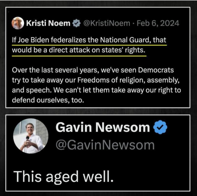 Why did Trumps Homeland Security Secretary Kristi Noem change her views on States Rights when it comes to federalizing the National Guard?