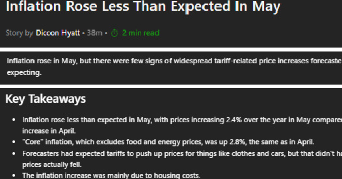 Inflation Rose Less Than Expected In May in spite of tariffs. Democrats ...