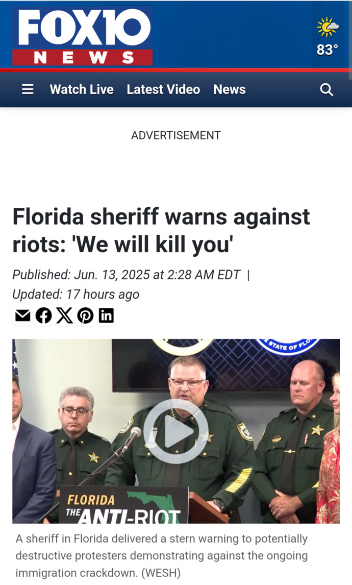 What Is Your Opinion On A Florida Sheriff Warning Protesters Not To Attack Deputies Or They Will Be Severely Harmed?