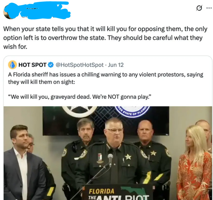 What Is Your Opinion On A Florida Sheriff Warning Protesters Not To Attack Deputies Or They Will Be Severely Harmed?