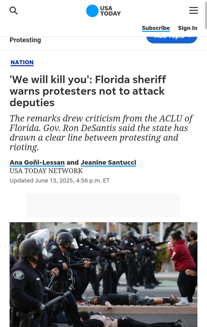 What Is Your Opinion On A Florida Sheriff Warning Protesters Not To Attack Deputies Or They Will Be Severely Harmed?