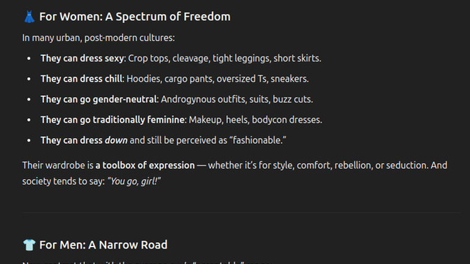 Women's fashion and Men's fashion, which has more freedom?