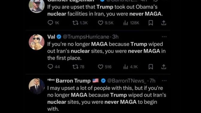 How many people on here have used the talking point "if you're no longer MAGA because Trump attacked Iran's nuclear sites, you were never MAGA"?