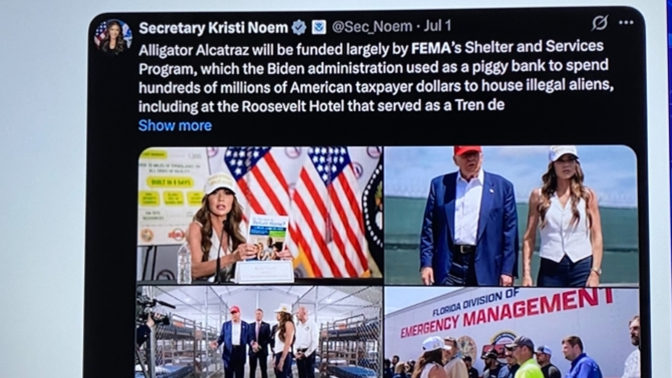 Have you heard Christi Noam bragging that their first official nazi-wannbe camp "alligator Alcatraz" funded by stolen FEMA funds?
