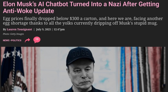 Is MechaHitler what you get with Ai anti-woke?
