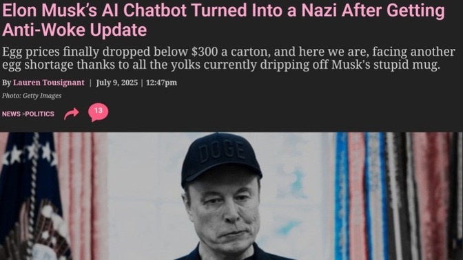 Is MechaHitler what you get with Ai anti-woke?