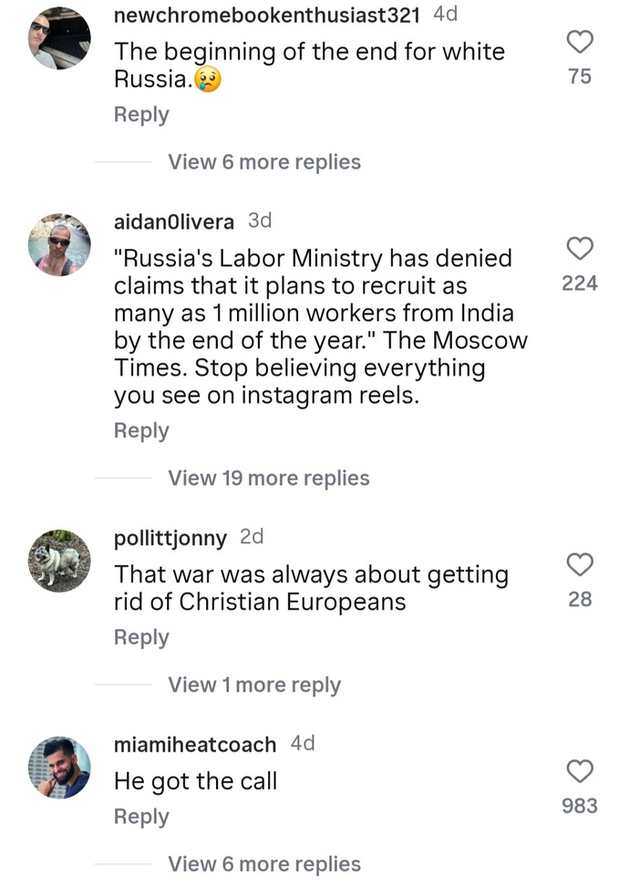 What are your thoughts on Vladimir Putin replacing Russian men with ethnic Indians?