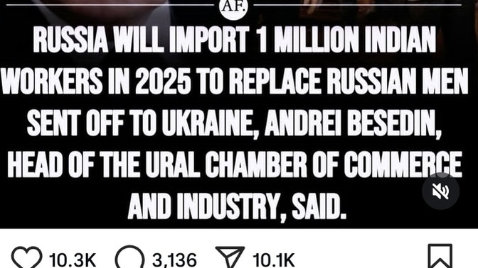 What are your thoughts on Vladimir Putin replacing Russian men with ethnic Indians?