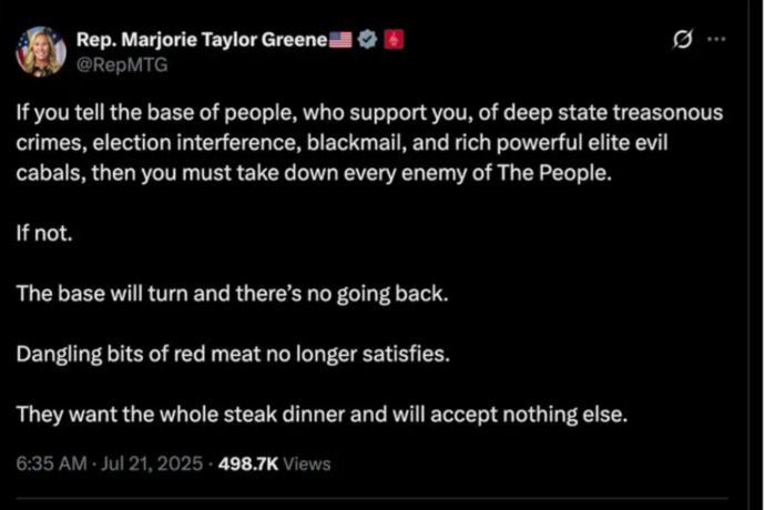 What do you think about this warning from MTG to Trump?