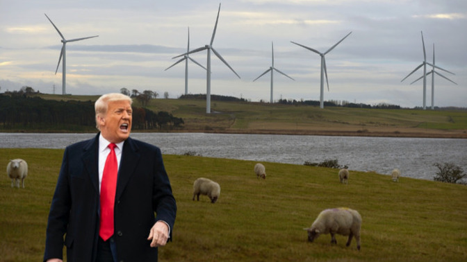 Why was Trump reiterating his insane claim that windmills are "killing us" during his trip to Europe?